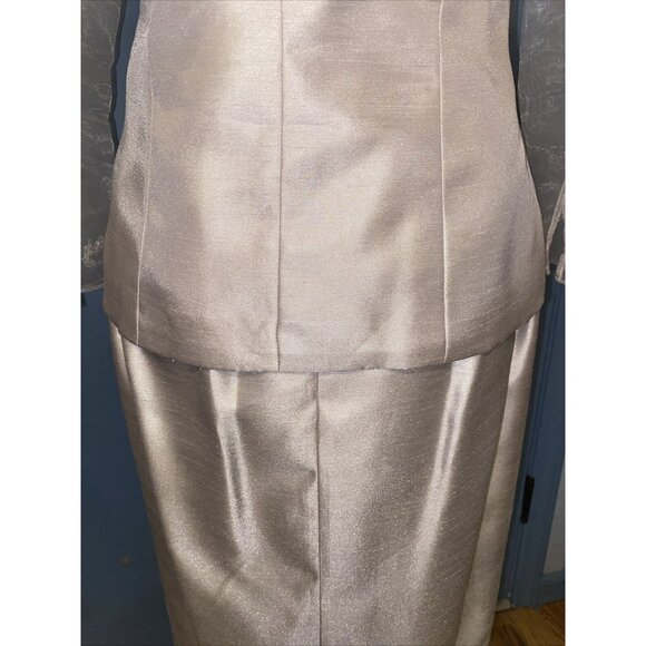 JESSICA HOWARD Women's Champagne Color Sheer Sleeve Blouse 2pc Suit Long Skirt 6 - Picture 16 of 16